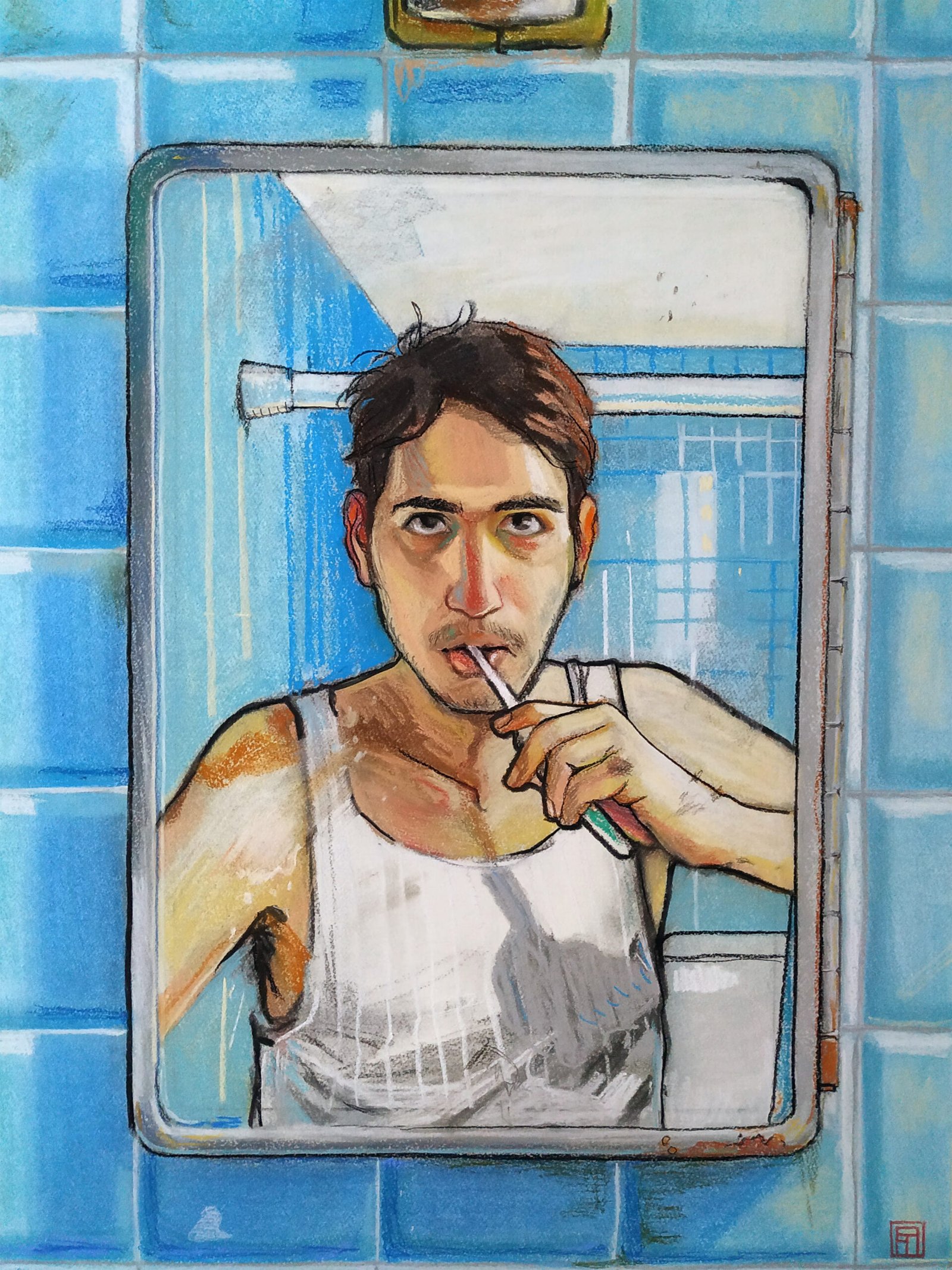 Andrés Aranda, Selfportrait, 2019, 72x 57 cm, Pastels and charcoal on paper