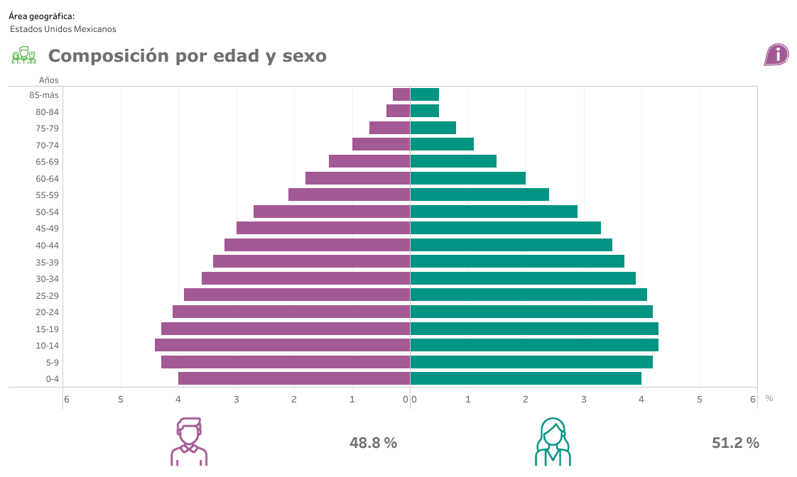 Distribución por Edad y Género, Censo 2020, INEGI 