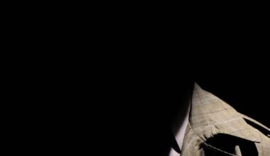 person wearing gray plaid notched lapel suit jacket and gray hat hiding face